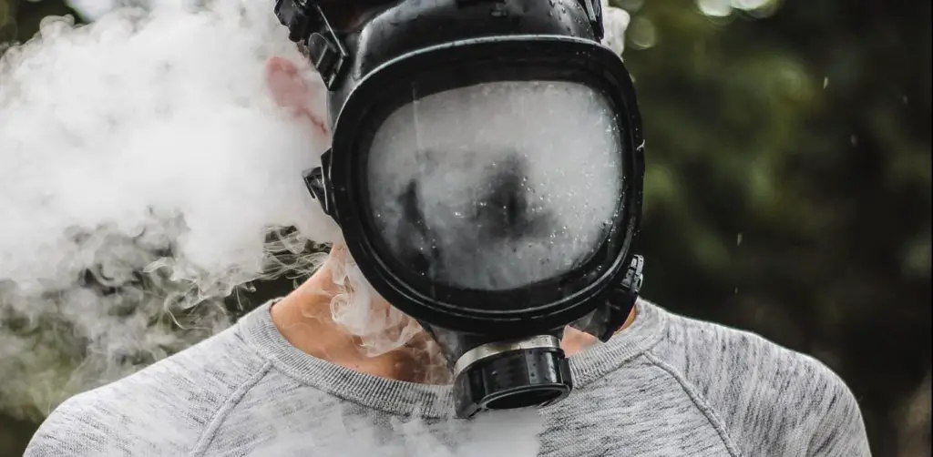 guy cries after smoking gas mask